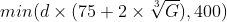 An equation: min(d x (75+2 x cube root of G), 400)